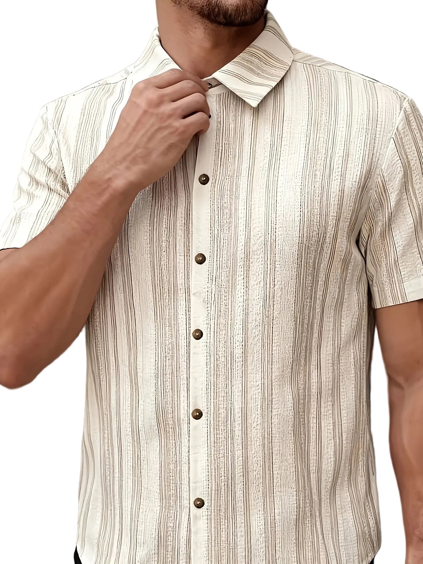 Men’s Short-Sleeve Button-Front Shirt with Stripes