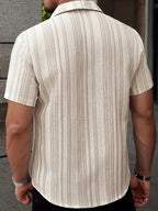 Men’s Short-Sleeve Button-Front Shirt with Stripes