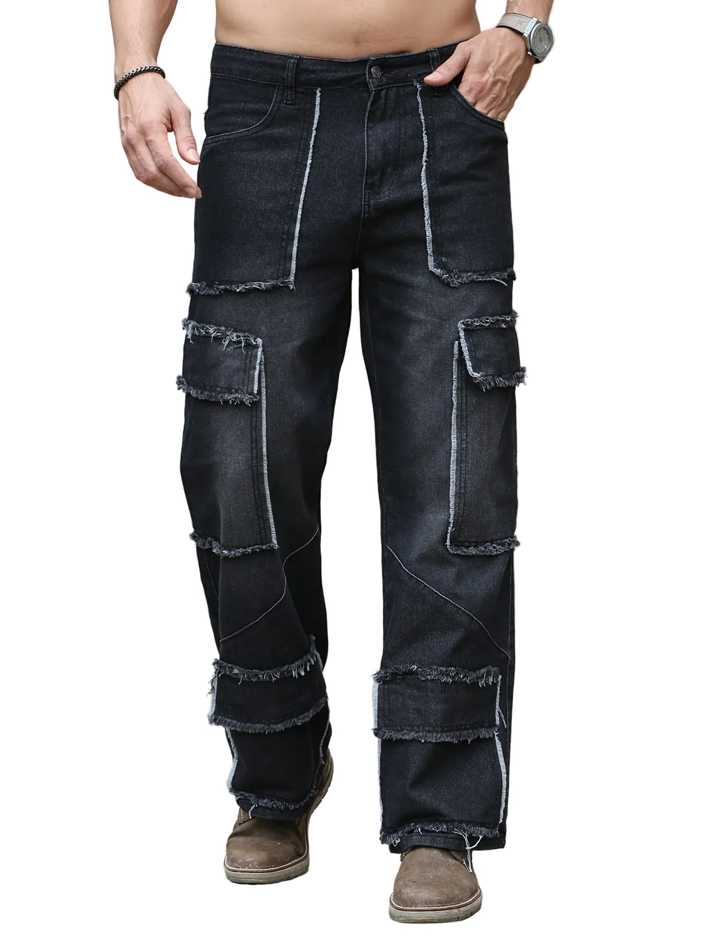 Men’s Straight-Fit Pants with Patches