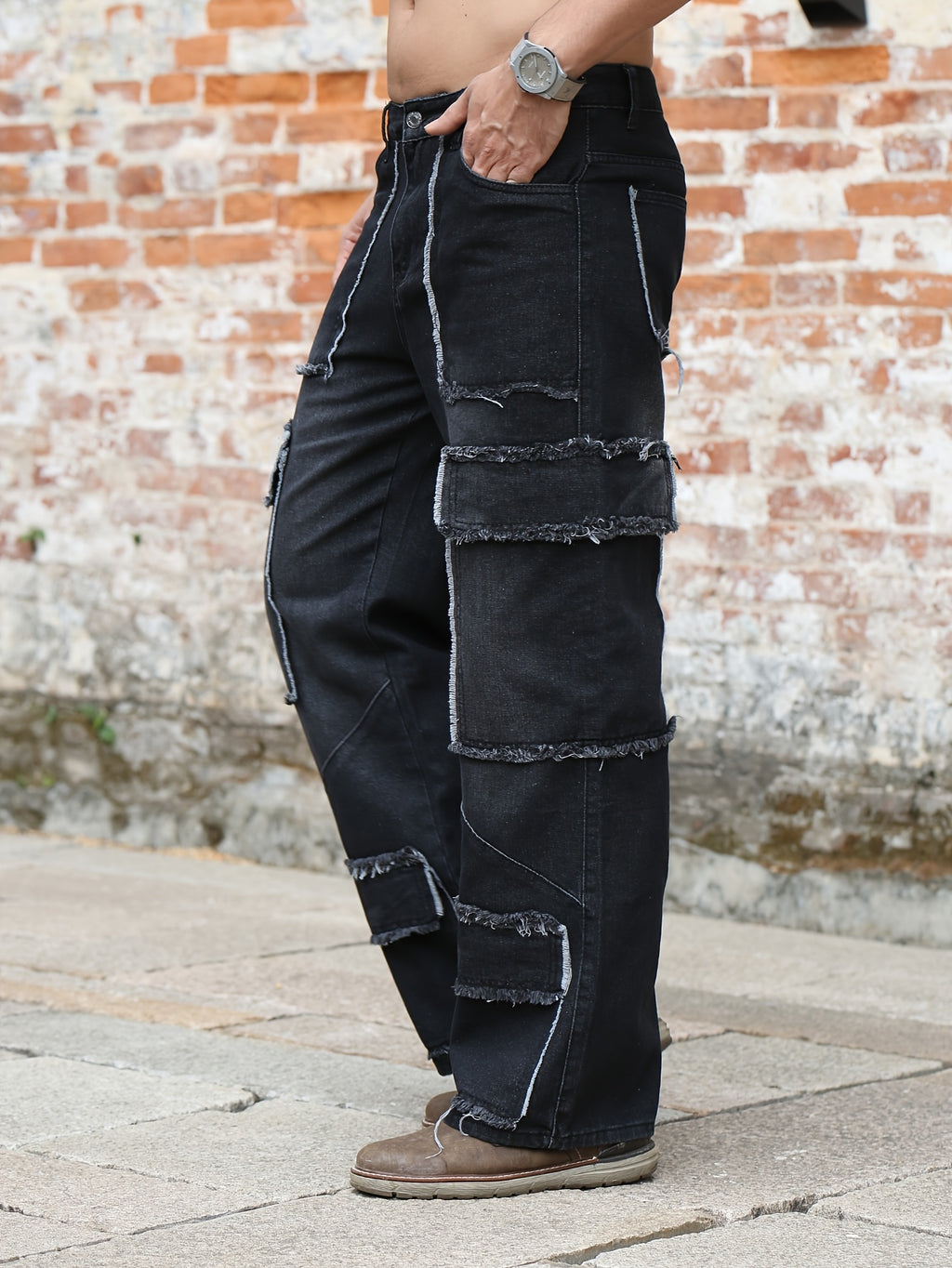Men’s Straight-Fit Pants with Patches