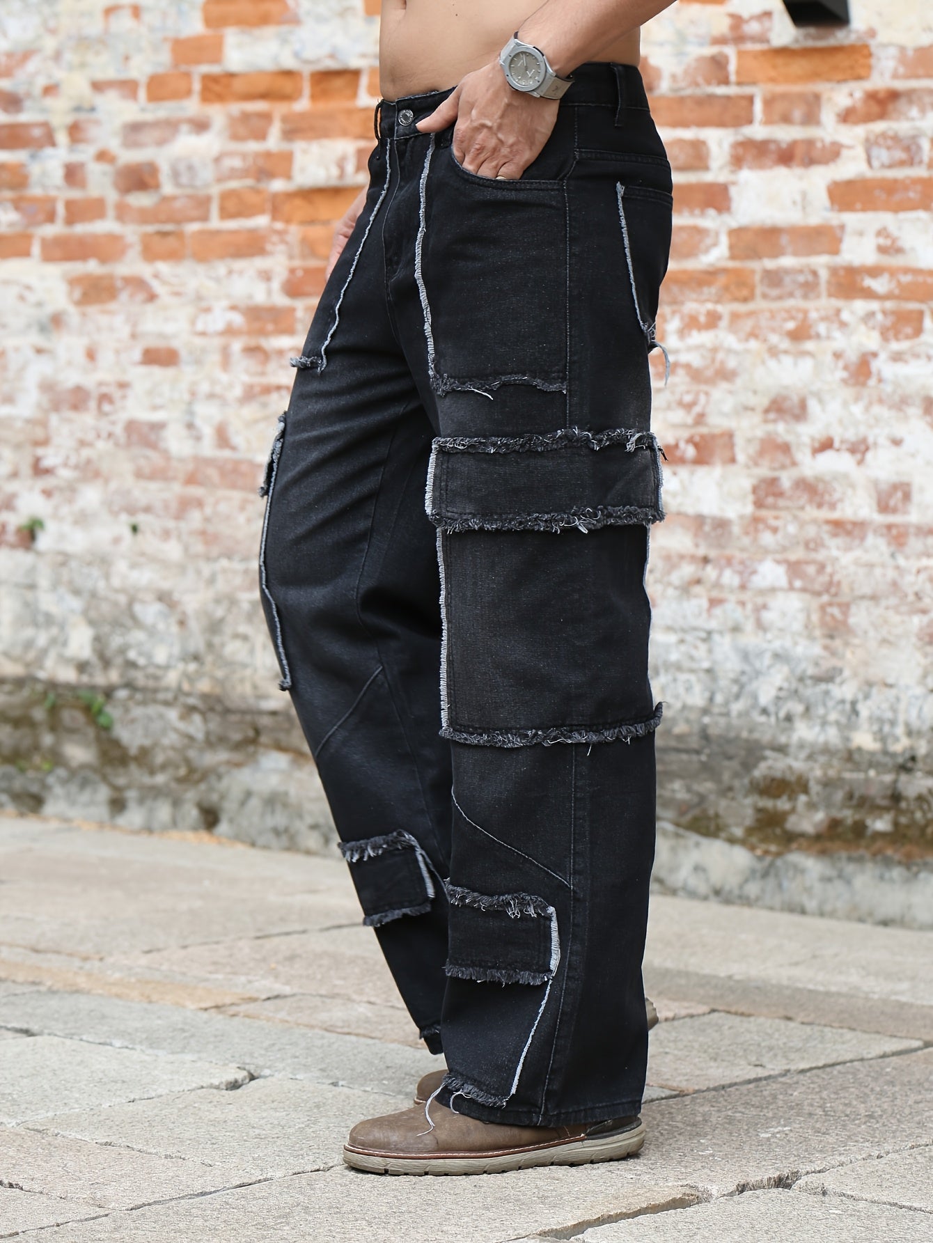Men’s Straight-Fit Pants with Patches