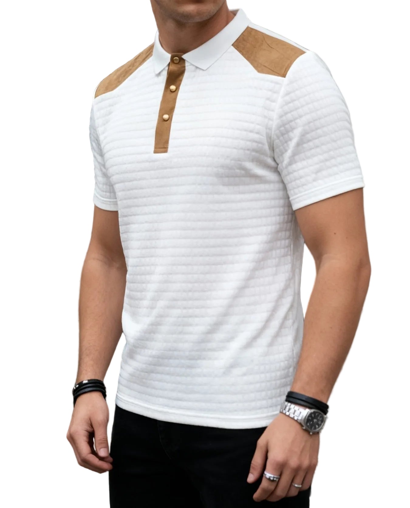 Men’s Textured Polo Shirt with Contrasting Panels