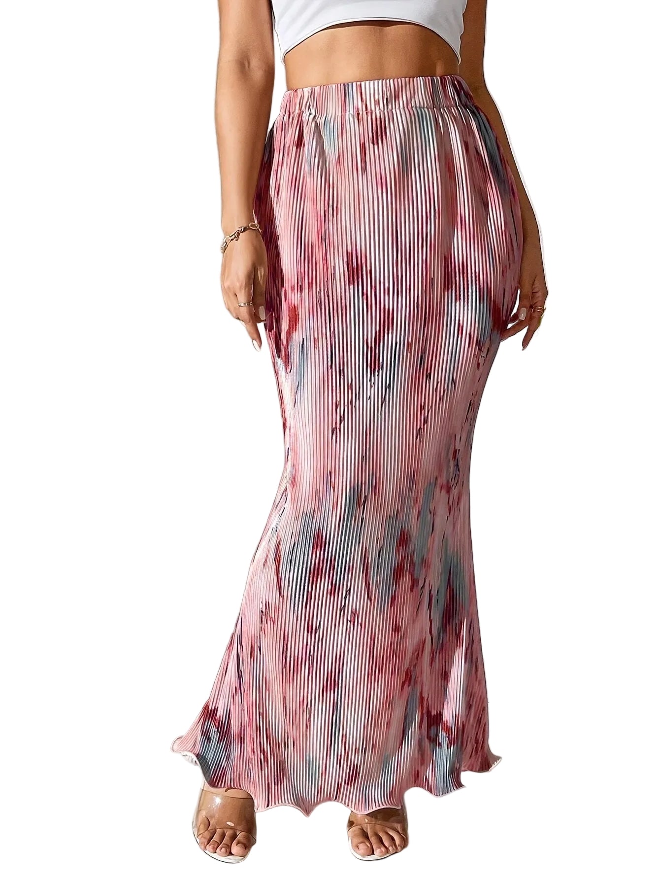 Women’s Pleated Maxi Skirt with Abstract Pattern