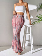 Women’s Pleated Maxi Skirt with Abstract Pattern
