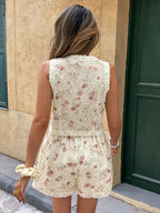 Women’s Sleeveless Top and Shorts Set with Embroidered Pattern
