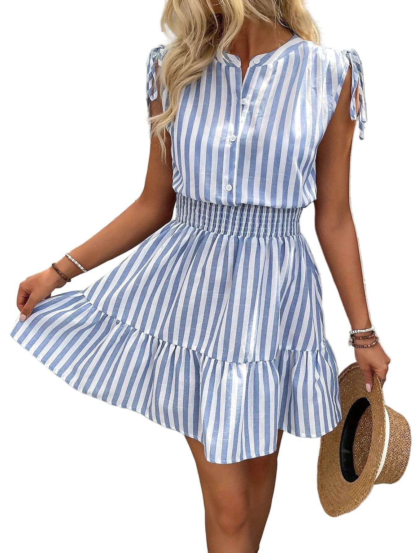 Women’s Striped Mini Dress with Tiered Skirt