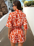 Women’s Top and Shorts Set with Leaf Pattern